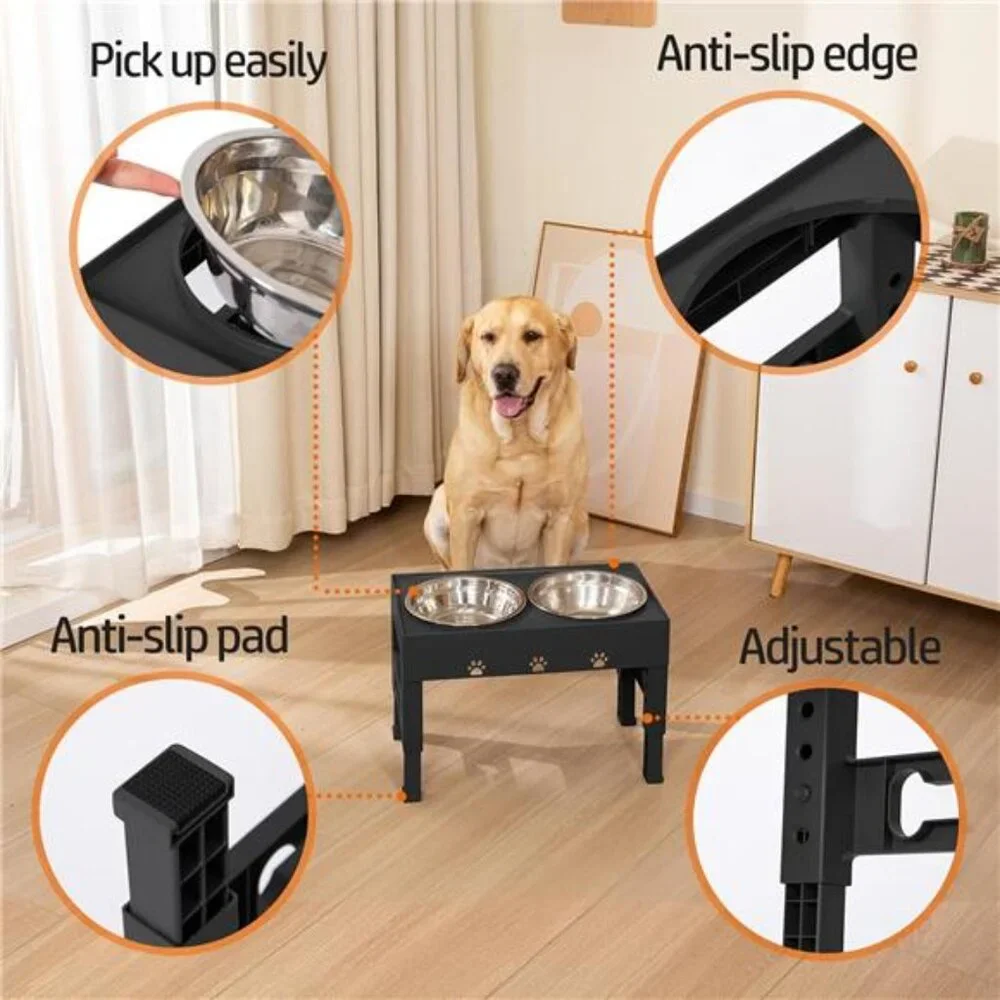 Elevated Dog Bowls with 2 Stainless Steel Dog Food Bowls 5 Height Adjustable